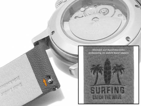 Meyhofer EASY-CLICK watch strap -Zermatt - Motif Surfing- 22mm blue goat leather grained (width of buckle 22 mm) - Bild vergrern 