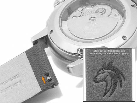 Meyhofer EASY-CLICK watch strap -Zermatt - Motif Wolf- 22mm light brown goat leather grained (width of buckle 22 mm) - Bild vergr��ern 