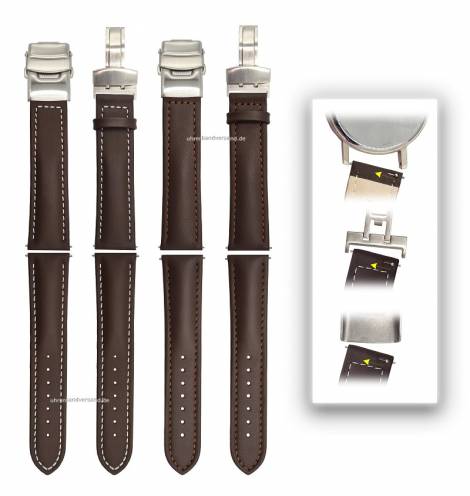FLEXI watch strap set 2pcs Mixto-CL DUO 24mm dark brown leather EASY-CHANGE for watch & clasp MEYHOFER EASY-CLICK - Bild vergrern 