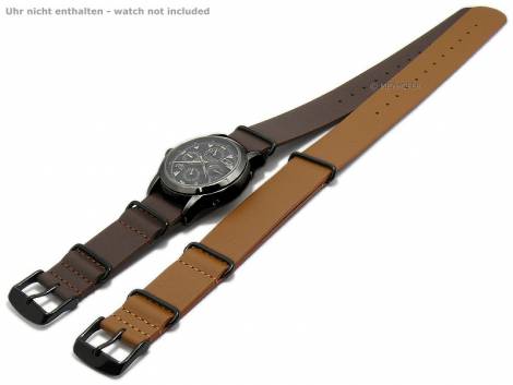 Watch strap set 2pcs NATO BLACK DUO 18mm dark brown/l. brown leather one-piece straps NATO style black buckle MEYHOFER - Bild vergr��ern 