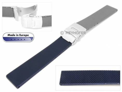 Watch strap half 20mm dark blue caoutchouc smooth matt by MEYHOFER (width of buckle 18 mm) - Bild vergrern 
