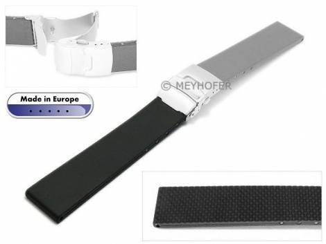 Watch strap half 22mm black caoutchouc smooth matt by MEYHOFER (width of buckle 20 mm) - Bild vergrern 