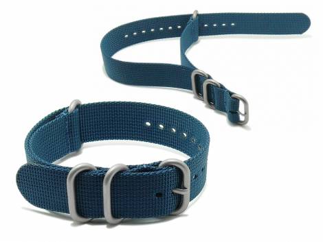 Watch strap -Pasadena- 22mm blue synthtic/textile NATO Zulu style 3 metal loops one-piece strap by MEYHOFER - Bild vergr��ern 