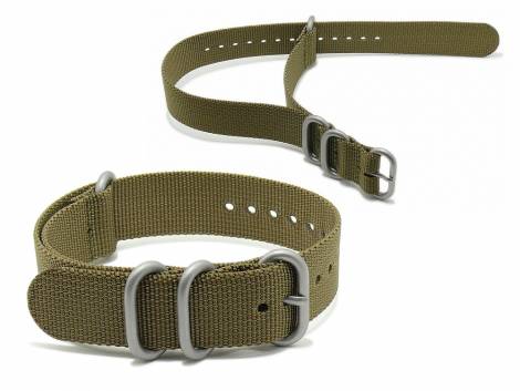 Watch strap -Pasadena- 20mm oliv green synthtic/textile NATO Zulu style 3 metal loops one-piece strap by MEYHOFER - Bild vergr��ern 