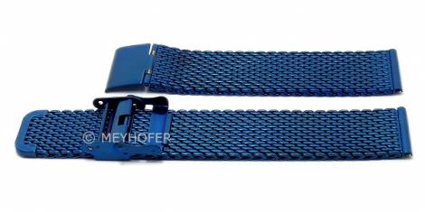 Watch strap -Evanston- 18mm blue stainless steel mesh medium structure with slide clasp by MEYHOFER - Bild vergr��ern 