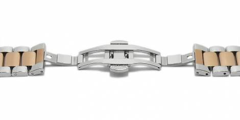 Watch strap -Batavia- 24mm dual tone silver/ros� golden stainless steel solid partly polished butterfly clasp MEYHOFER - Bild vergr��ern 