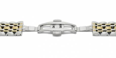 Watch strap -Shanghai- 22mm dual tone golden/silver stainless steel solid polished butterfly clasp by MEYHOFER - Bild vergr��ern 