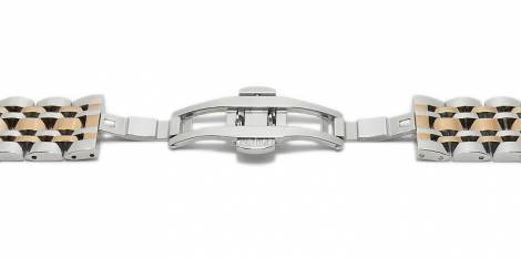 Watch strap -Shanghai- 24mm dual tone ros� golden/silver stainless steel solid polished butterfly clasp by MEYHOFER - Bild vergr��ern 
