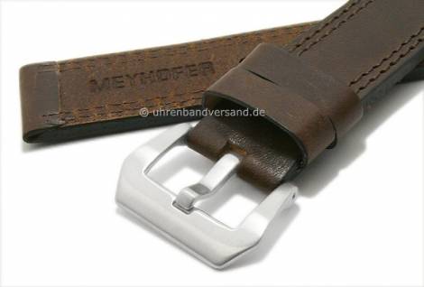 Watch strap -Erding- 22mm dark brown leather vintage look double stitching by MEYHOFER (width of buckle 22 mm) - Bild vergrern 