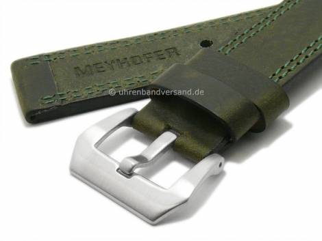 Watch strap -Erding- 24mm dark green leather vintage look double stitching by MEYHOFER (width of buckle 24 mm) - Bild vergr��ern 