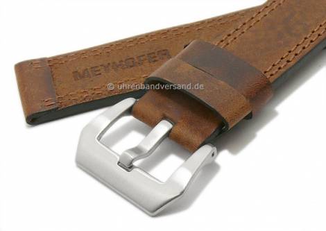 Watch strap -Erding- 24mm brown leather vintage look double stitching by MEYHOFER (width of buckle 24 mm) - Bild vergr��ern 