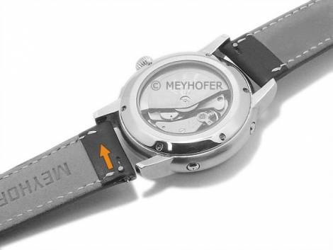 Watch strap Meyhofer EASY-CLICK -Straubing- 20mm black leather smooth orange stitching (width of buckle 18 mm) - Bild vergrern 