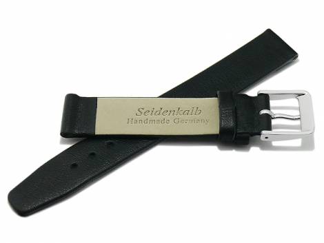 Watch strap -Steinfurt- 14mm black leather finely grained HANDMADE IN GERMANY by MEYHOFER (width of buckle 12 mm) - Bild vergrern 
