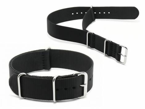 Watch strap -Garland- 24mm black textile one piece strap in NATO style by MEYHOFER - Bild vergr��ern 