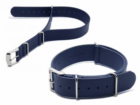 Watch strap -Sydney- 22mm dark blue leather smooth one-piece strap in NATO style by MEYHOFER - Bild vergr��ern 