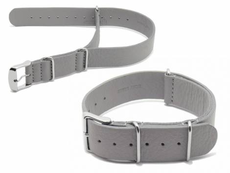 Watch strap -Sydney- 18mm grey leather smooth up to grained one-piece strap in NATO style by MEYHOFER - Bild vergr��ern 