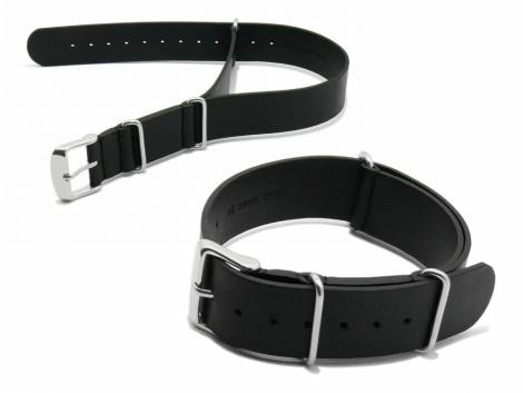 Watch strap -Sydney- 24mm black leather smooth one-piece strap in NATO style by MEYHOFER - Bild vergr��ern 