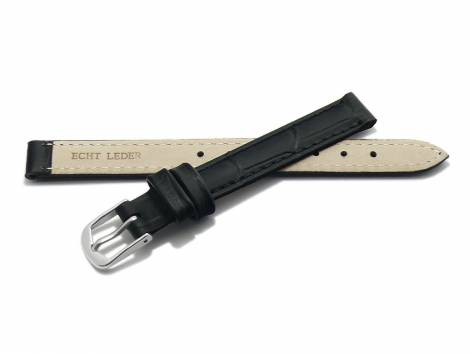 Watch strap -Zarasai- 10mm black leather alligator grain matt by MEYHOFER (width of buckle 10 mm) - Bild vergr��ern 