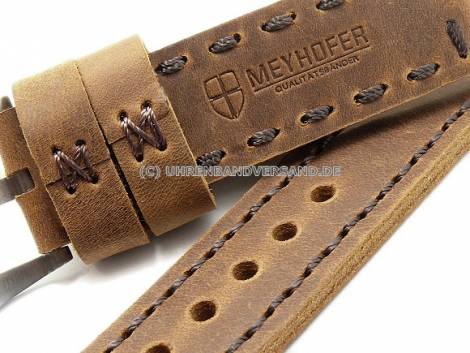Watch strap -Trondheim Special- 24mm brown leather d.brown stitched MEYHOFER (width of buckle 24 mm) - Bild vergrern 