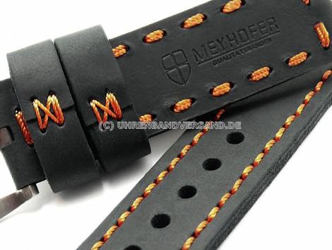 Watch strap -Trondheim Special- 26mm black leather orange stitching MEYHOFER (width of buckle 26 mm) - Bild vergr��ern 