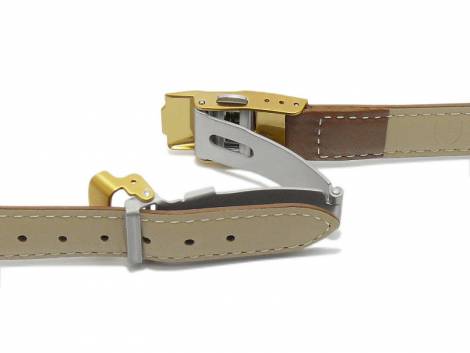 Security clasp -Treptow- 16mm golden stainless steel brushed with push-button release - Bild vergr��ern 