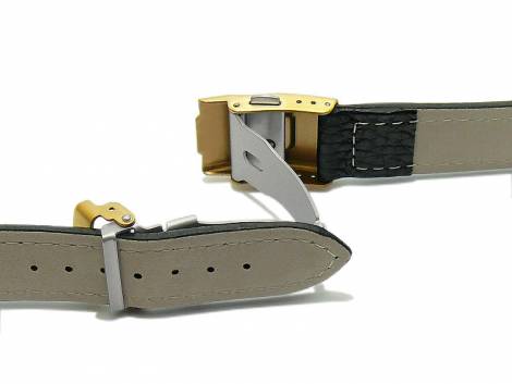 Security clasp -Treptow- 24mm golden stainless steel brushed with push-button release - Bild vergr��ern 