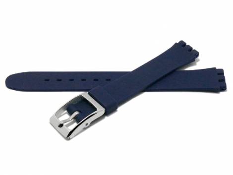 Watch strap -Huntley- 12mm dark blue synthetics smooth suitable for SWATCH by MEYHOFER (width of buckle 12 mm) - Bild vergr��ern 