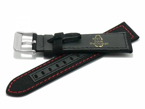 Uhrenarmband -Tacna- 22mm schwarz Synthetic recyceltes Polyester rote Naht von MEYHOFER (Schlieenansto 20 mm) - Bild vergrern 