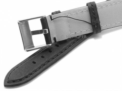 Watch strap -Aguada- 24mm black leather smooth stitched by MEYHOFER (width of buckle 22 mm) - Bild vergr��ern 