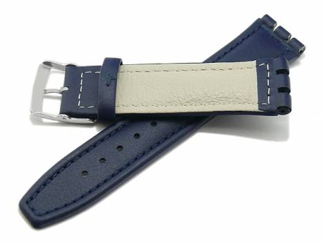 Watch strap -Beloit- 19mm dark blue leather smooth suitable for SWATCH by MEYHOFER (width of buckle 20 mm) - Bild vergr��ern 