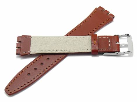Watch strap -Cedarburg- 17mm brown leather smooth suitable for SWATCH by MEYHOFER (width of buckle 16 mm) - Bild vergrern 