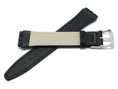 Watch strap -Cedarburg- 17mm black leather smooth suitable for SWATCH by MEYHOFER (width of buckle 16 mm) - Bild vergr��ern 