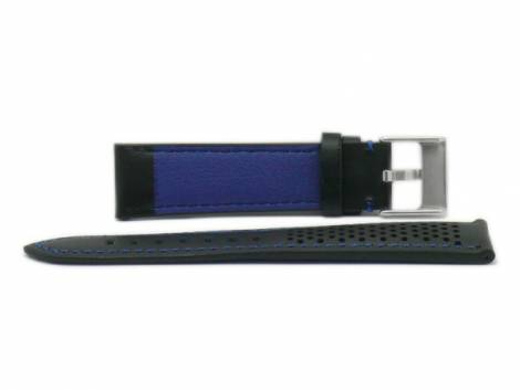 Watch strap -Batesville- 20mm black leather racing look blue stitching by MEYHOFER (width of buckle 18 mm) - Bild vergrern 