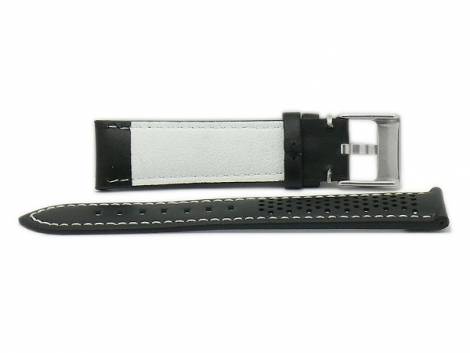 Watch strap -Batesville- 24mm black leather racing look light stitching by MEYHOFER (width of buckle 22 mm) - Bild vergr��ern 