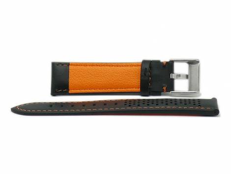 Watch strap -Batesville- 24mm black leather racing look orange stitching by MEYHOFER (width of buckle 22 mm) - Bild vergr��ern 