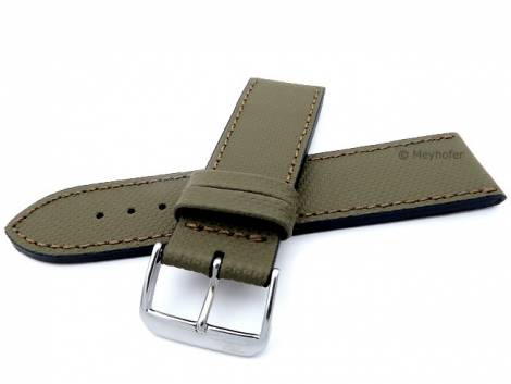 Watch strap -Westerland- 24mm oliv green leather with structure stitched MEYHOFER (width of buckle 22 mm) - Bild vergrern 