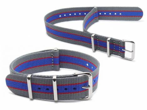 Watch strap -Pittsburgh- 22mm grey stripes red/blue textile (nylon) NATO style one piece strap - Bild vergr��ern 