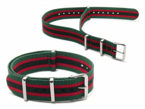 Watch strap -Newark- 22mm green stripes red/black textile (nylon) one piece strap in NATO style - Bild vergr��ern 