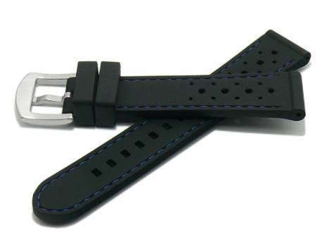 Watch strap -Bologna- 20mm black silicone racing look matt blue stitching (width of buckle 18 mm) - Bild vergr��ern 