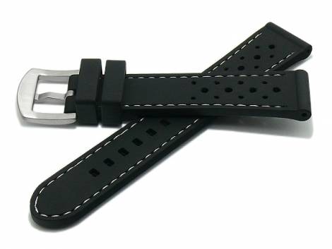 Watch strap -Bologna- 22mm black silicone racing look matt light stitching (width of buckle 20 mm) - Bild vergr��ern 