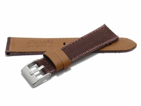 Watch strap -Cleveland- 20mm brown denim fabric/textile rustic vintage look stitched (width of buckle 18 mm) - Bild vergr��ern 