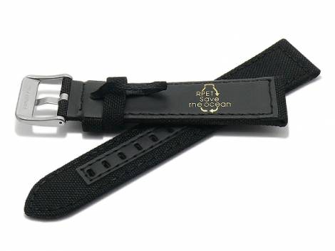 Watch strap -Tacna- 20mm black recycled polyester/vegan textile like stitched (width of buckle 18 mm) - Bild vergr��ern 