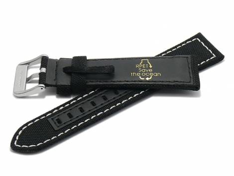 Watch strap -Tacna- 22mm black recycled polyester/vegan textile like light stitching (width of buckle 20 mm) - Bild vergr��ern 