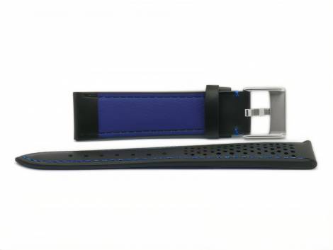 Watch strap -Batesville- 22mm black leather racing look blue stitching underside lorica (width of buckle 20 mm) - Bild vergr��ern 