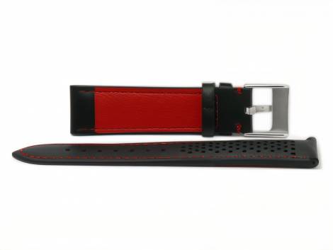 Watch strap -Batesville- 24mm black leather racing look red stitching underside lorica (width of buckle 22 mm) - Bild vergr��ern 