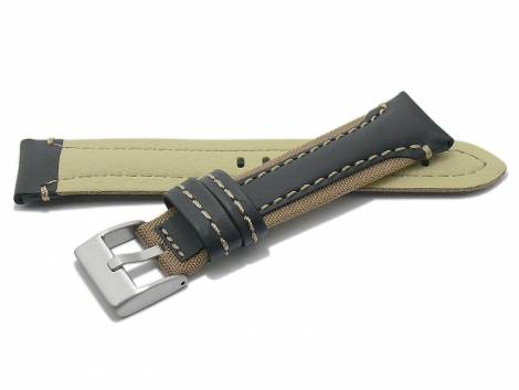 Watch strap -Barletta- 22mm black/l. brown leather/cordura l. brown stitching underside lorica (width of buckle 18 mm) - Bild vergr��ern 