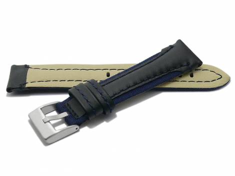 Watch strap -Barletta- 22mm black/dark blue leather/cordura dark blue stitching underside lorica (width of buckle 18 mm) - Bild vergr��ern 