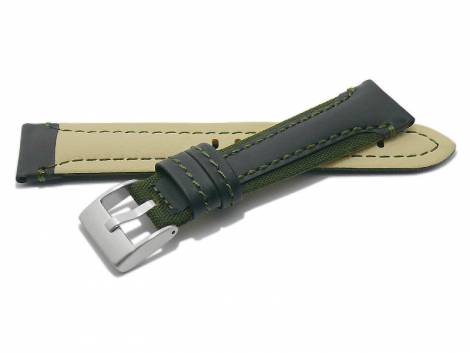 Watch strap -Barletta- 20mm black/green leather/cordura green stitching underside lorica (width of buckle 18 mm) - Bild vergr��ern 