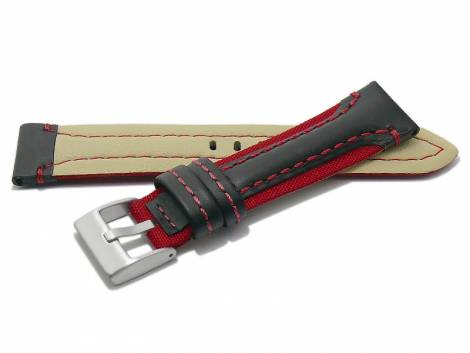 Watch strap -Barletta- 20mm black/red leather/cordura red stitching underside lorica (width of buckle 18 mm) - Bild vergr��ern 