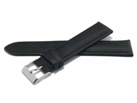 Watch strap -Mantua- 22mm black leather smooth stitched (width of buckle 20 mm) - Bild vergr��ern 